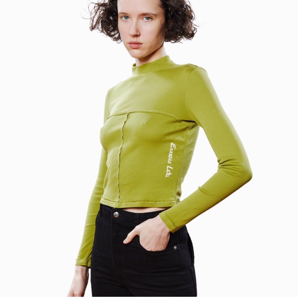 Eckhaus Latta green lapped baby turtleneck long sleeve top XL - Picture 1 of 8
